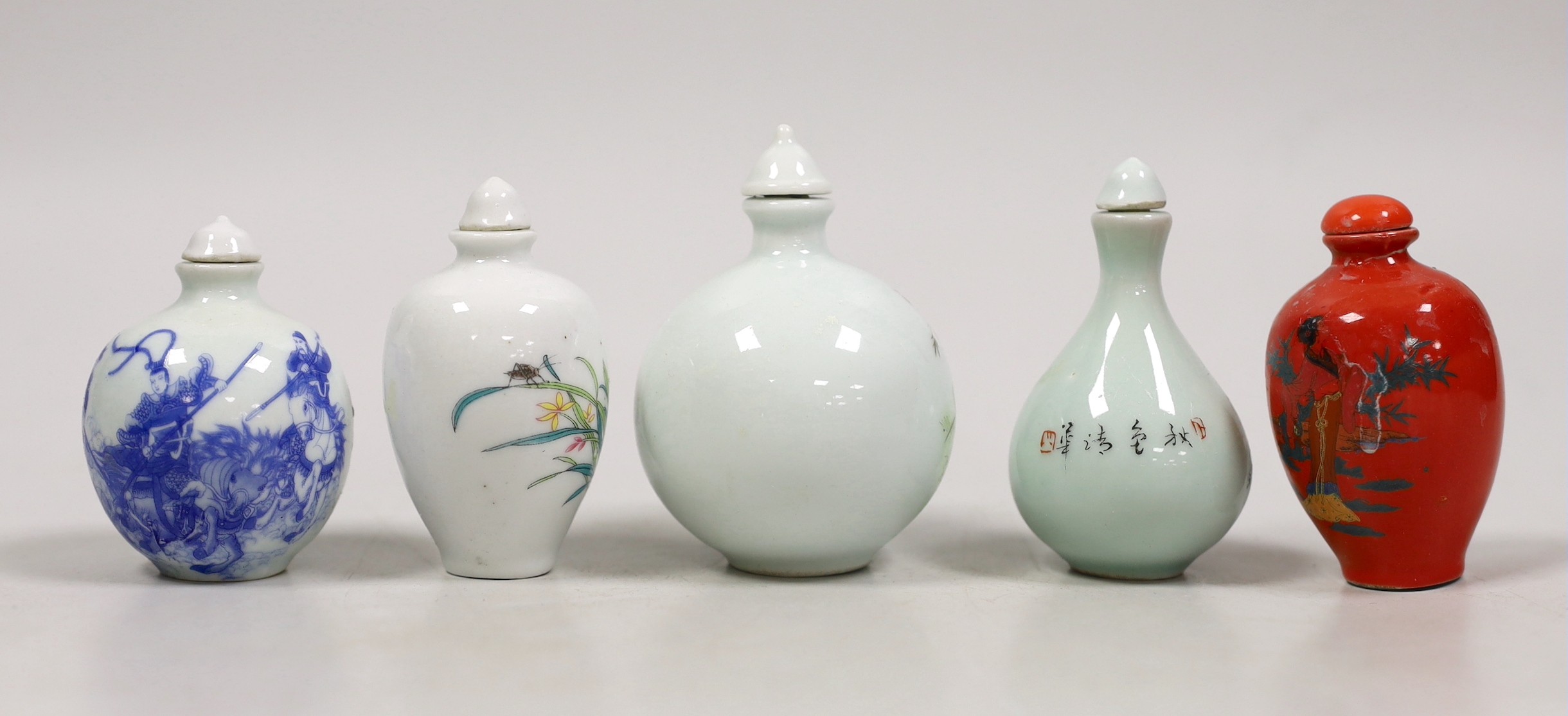Five Chinese porcelain snuff bottles